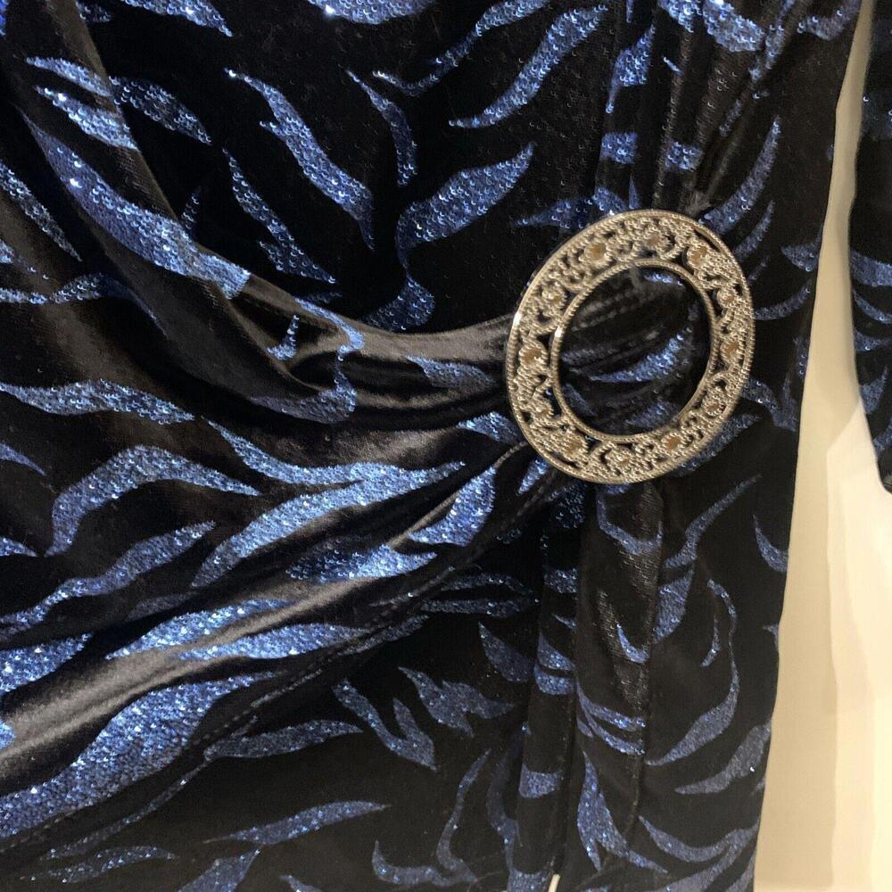 Notations Vtg Plus Sz 2X  Black Blue Velvet Glitter Animal Print Cocktail Party‌ - Picture 6 of 9